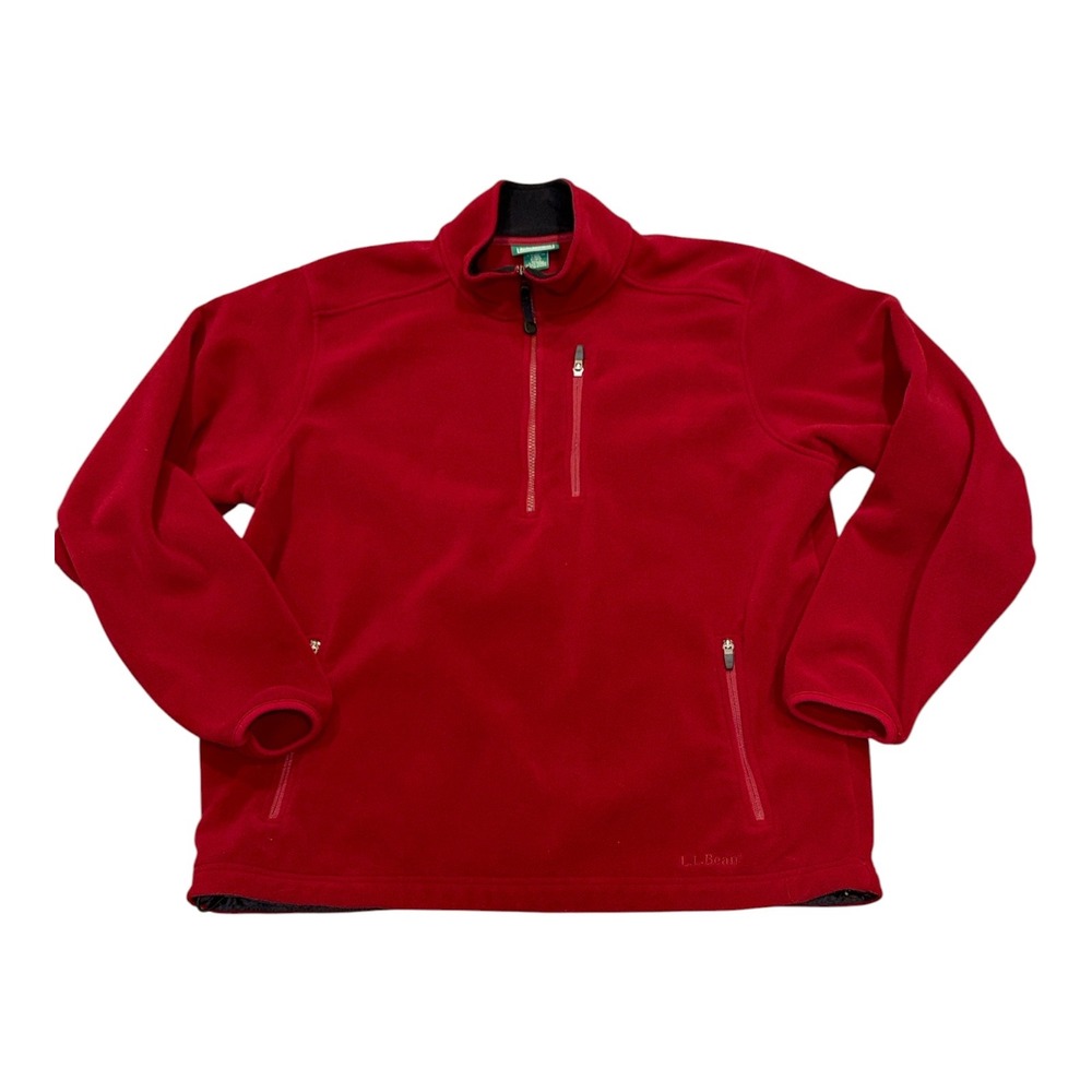 LL Bean Mens Quarter Zip Fleece Pullover Red sweater Large Regular Vintage